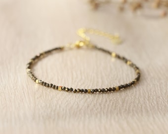 Tiny Hematite Bead Bracelet, Delicate Protective Jewelry