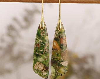 Ohrringe aus Natursteinen, grüne Ohrringe, Jaspis-Ohrhänger, Chakra-Ohrringe, Vintage-Edelsteinohrringe, Geschenkideen für Sie