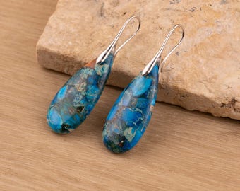Blue Jasper Earrings, Gemstone Earrings, Teardrop Earrings, Natural Stone Earrings, Grounding Earrings, Protective and Calming Earrings