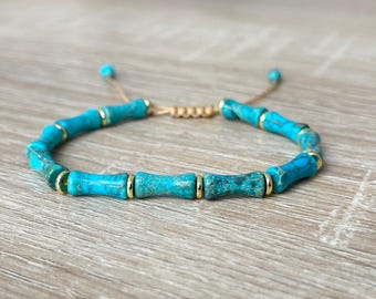 Pulsera turquesa - Pulsera de bambú turquesa - Pulsera turquesa sencilla - Pulsera de cristal curativo - Pulsera de meditación - Regalo de cumpleaños