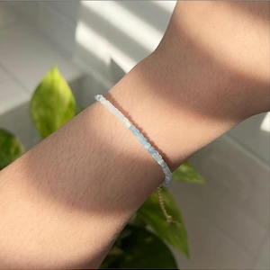 Minimalist Crystal Healing Bracelet, 3mm Light Blue Small Square Crystal Bracelet, Lucky Bracelet, Gift for Her, Women&#39;s Bracelet