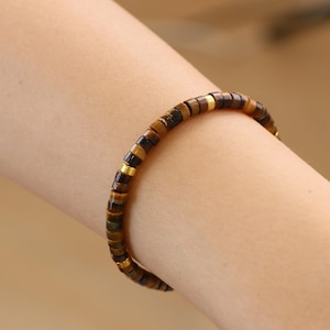 Tiger Eye Bracelet, Simple Stone Bracelet , Natural Bead Weaving Bracelet, Courage Bracelet, Holiday Gift