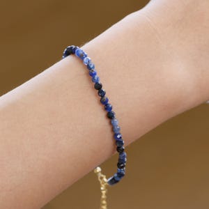 Natural Stone Bracelet, Lapis Lazuli Simple Bracelet, 4mm Faceted Bracelet, Women&#39;s Fine Jewelry, Crystal Meditation Bracelet, Bracelet Gift