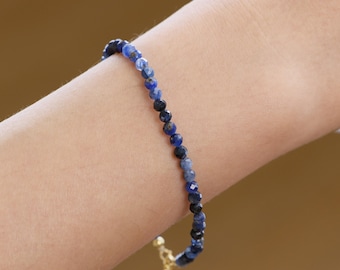 Lapis Lazuli Bracelet: 4mm Faceted Crystal, Women's Jewelry