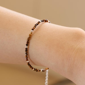 Exquisite Tiger Eye Bracelet, Minimalist Natural Tiger Eye Bracelet, Extremely Fine 2mm Crystal Bracelet, Energy Protecting Stone Bracelet