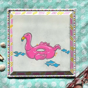 Enseigne artistique flamant rose pour piscine