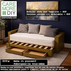 Modular sofa bed PDF templates | Convertible couch diy pattern | Printable woodworking | Bilingual en/fr | A4 + Us letter | Metric/imperial