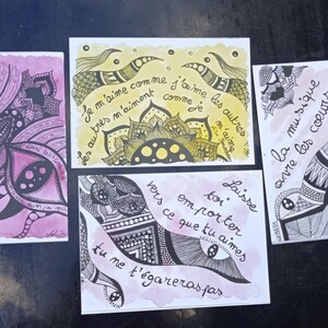 Lot de 4 reproductions aquarelle format carte postale avec citations inspirantes et mantras style mandala relaxant carte cadeau zen