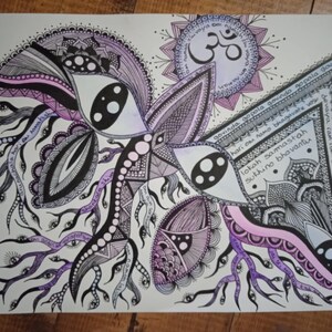 Riproduzione dell'acquerello "Occhi mistici aum om mantra" rilassante, meditativo, decorazione murale, zen, stimolante, tonificante