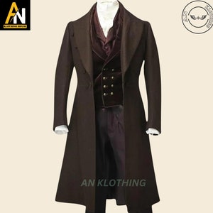 Brand New Men Colin Bridgerton Brown Trench Coat - Military Frock Coat - Civil Officer Frock Coat - 18th Century Frock Coat -80&#39;s Frock Coat