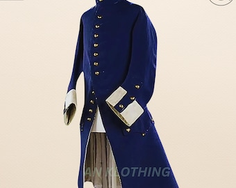 Colonial Pirate Coat - Men’s 18th Century Navy Blue Frock Coat - Naval Royal Officer - Revolutionary War Costume - Historical Reenactment