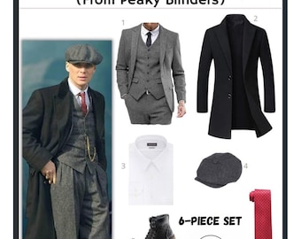 New Men&#39;s 6 Piece Thomas Shelby Suit - Stunning Peaky Blinders Tweed Herringbone - Tom Shelby - Gray Tweed Suit - High quality Costume Set