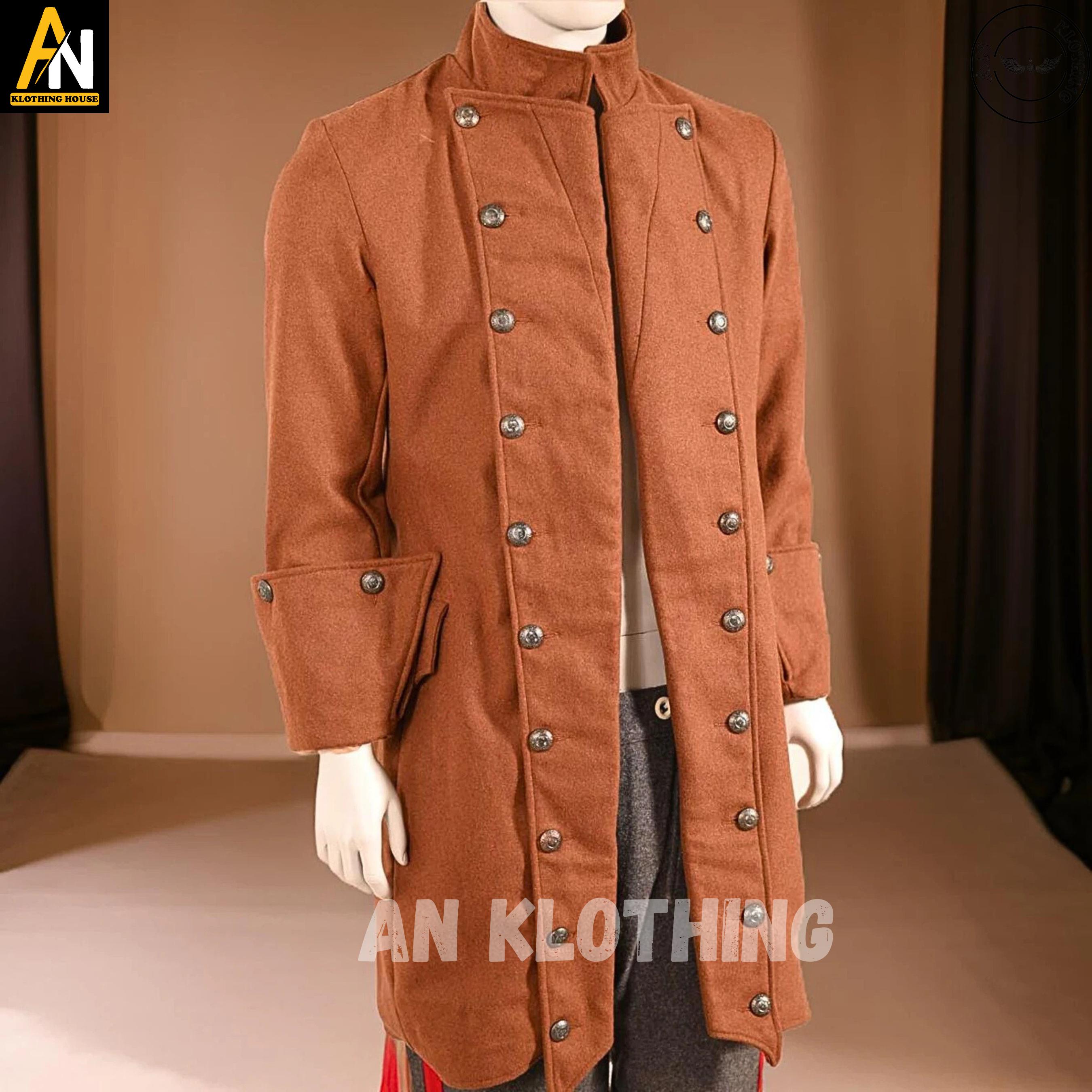 Brand New Men's Brown Wool Deluxe Pirate Jacket with Pockets Costume, Men's pirate coat , Handmade Jacket