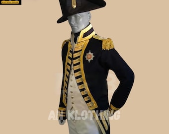 British Royal Navy Vice Admiral Military Jacket | Officer Uniform | Steampunk Navy Costume | Wool Naval Coat for Cosplay & Reenactments Suit