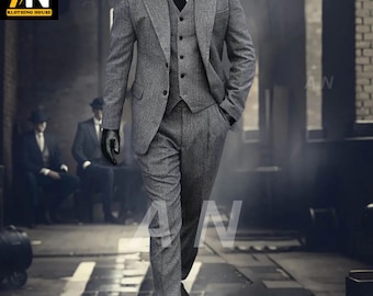 New Men&#39;s 3 Piece Suit - Stunning Peaky Blinders Tweed Herringbone - Tom Shelby - High Quality - Tailor made available - High quality Coat
