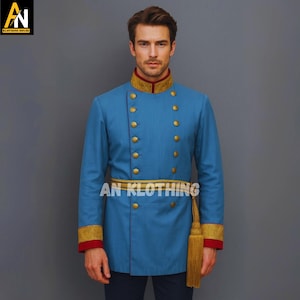 Blue Officer Uniform with Gold Embroidery & Buttons | Historical Reenactment Costume Jacket - Regency Jacket - Military Wool Coat for Men
