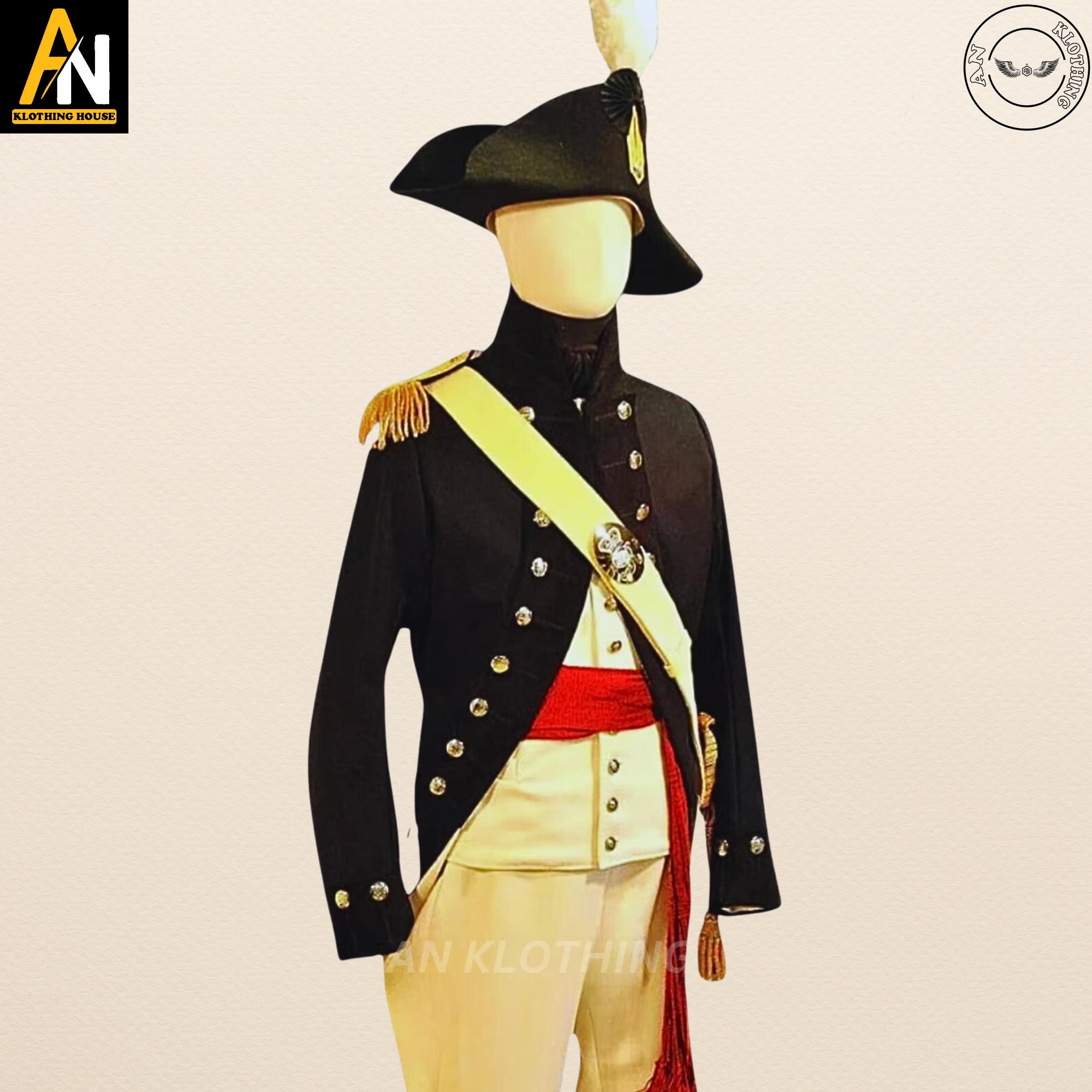 Reenactment Cosplay - Napoleonic Era Military Officer Uniform - Historical French Revolution Costume - 18th Century Colonial Soldier Jacket