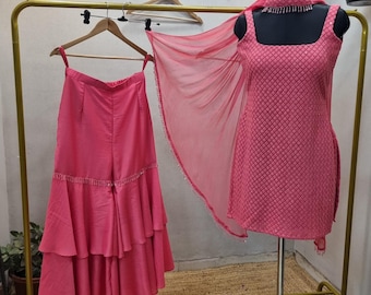 Pink Silk Sharara Suit | Lucknowi Embroidery, Georgette Kameez
