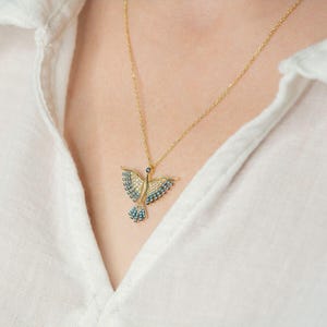 Blue Stone Vintage Phoenix Necklace - 925 Sterling Silver with 14K Gold Plating, Meaningful and Unique Gift