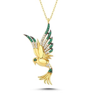 Green Phoenix Necklace – Gold Plated Silver with Blue Zircon | Symbolic Gift of Rebirth & Strength