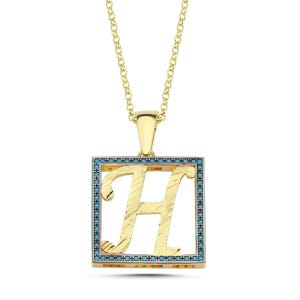 Collar con la letra H – Colgante de plata 925 con gema azul – Recubierto de oro de 14 quilates – Elegante joyería personalizada