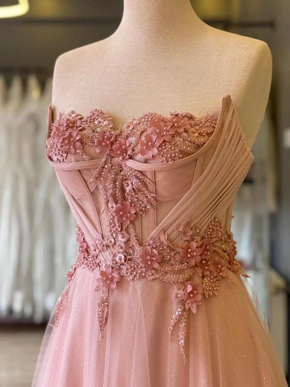 Blush Pink Floral Bustier Maxi Dresss Romantic Lace Formal Evening Gown - Etsy Blush Pink Floral Bustier Maxi Dresss Romantic Lace Formal Evening Gown - Etsy