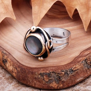 Adjustable Mother of Pearl Ring Handmade 925 Sterling Silver