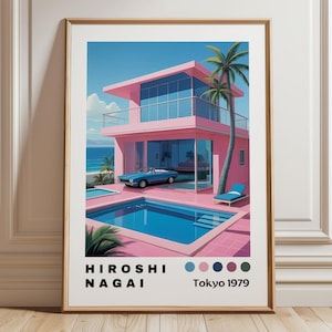 Hiroshi Nagai Vintage Wall Art, Pink Art Print, Japanese Retro Poster, Home Decor Gift, Digital Gallery Poster, Tropical Vintage 80s Miami