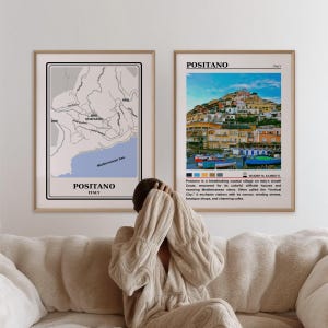 Ensemble d'affiches Positano, Italie, carte numérique et art de la vue côtière, décoration murale imprimable de voyage pour la maison et le salon, oeuvre d'art moderne vraie photo