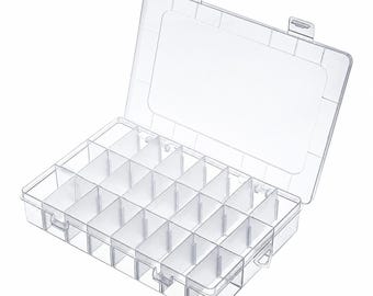 24-Slot-Fach Handwerk Lagerung Schmuckschatulle mit verstellbaren Teiler Durchsichtig Kunststoff Organizer Box Container für die Aufbewahrung von Perlen & Spielzeug
