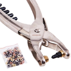 Verwisselbare ponstang, handgereedschap doorvoertules instellen, leren perforator met 6 tips, oogtang voor doe-het-zelf leerwerk afbeelding 3