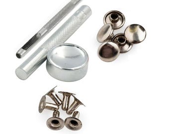 100 Silber Einzelkappe Nieten mit Handwerkzeugsatz, DIY Lederhandwerk