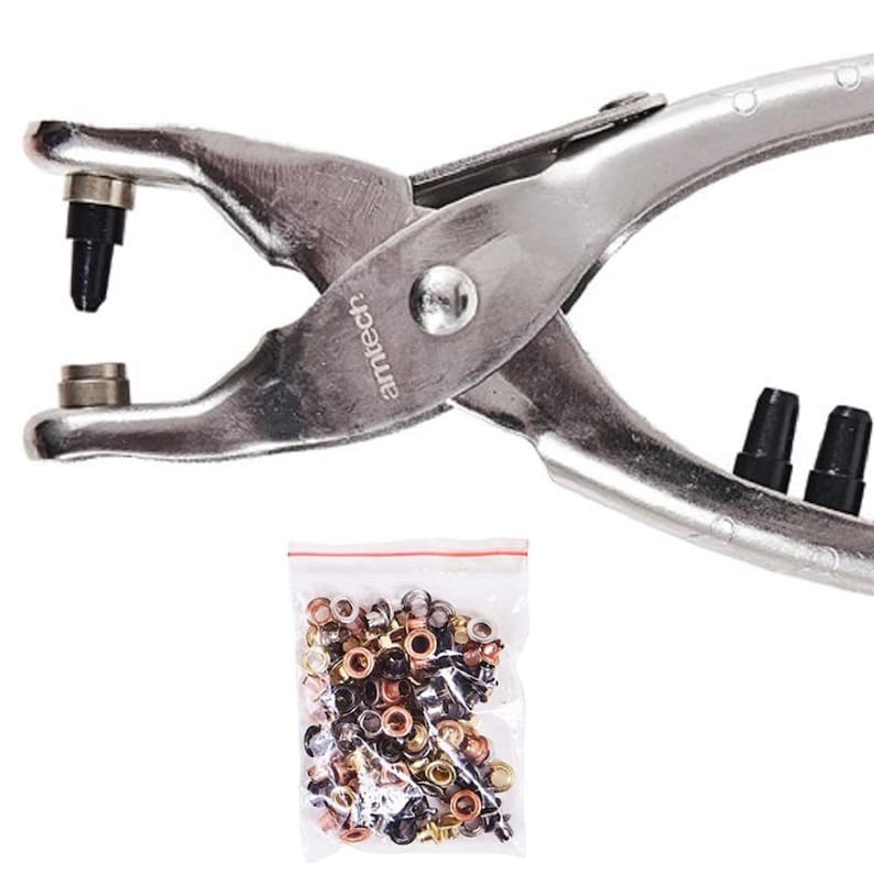 Verwisselbare ponstang, handgereedschap doorvoertules instellen, leren perforator met 6 tips, oogtang voor doe-het-zelf leerwerk afbeelding 9