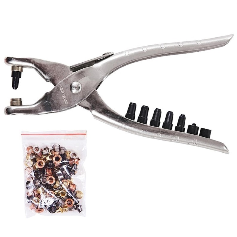 Verwisselbare ponstang, handgereedschap doorvoertules instellen, leren perforator met 6 tips, oogtang voor doe-het-zelf leerwerk afbeelding 4
