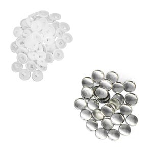 100 botones de aluminio con tapa en blanco y vástago de plástico en la parte posterior, para coser, proyectos de bricolaje y reparaciones.
