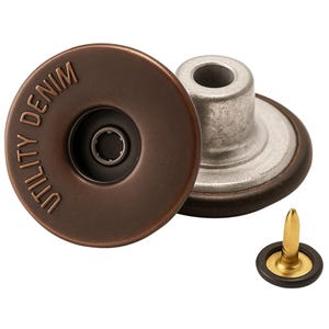 Fixations boutons pour jeans avec outil à main, laiton bronze foncé (17 mm)