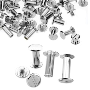 Rivetti a vite Chicago a testa piatta, in ottone resistente, anti-resistente per rilegatura di libri, arte, artigianato, lavori in pelle fai da te, decorazioni (argento)
