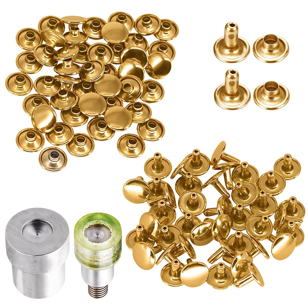 100 Double Cap Rivets 8mm With Fixing Die Set: Leathercraft, Clothing ...