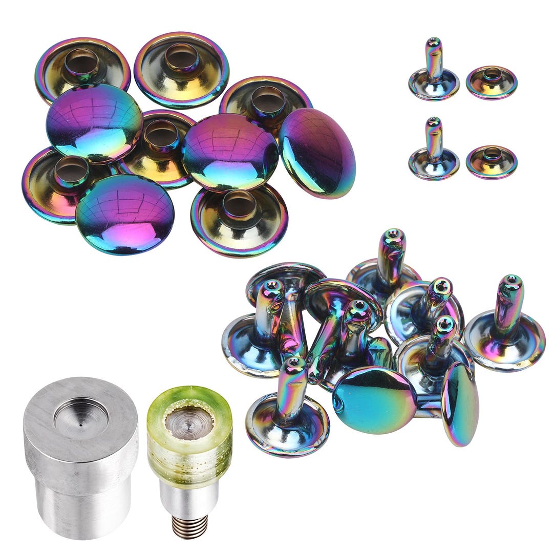 Die Cast Rivets Rainbow Brass Double Cap Rivets With Die Set: 8mm DIY Leatherworking - Etsy
