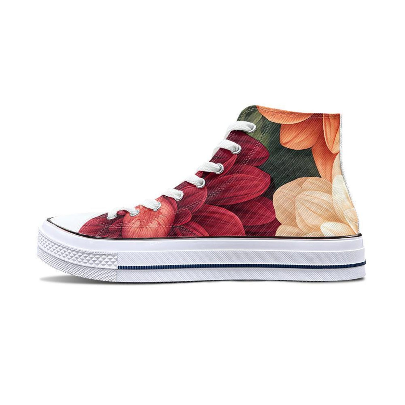 Womens White High Top Sneakers with Vibrant Wildflower Design