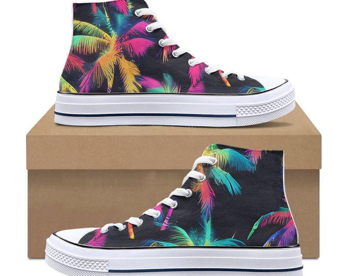 Neon Palm Leaf Tropical Print Women's High Top Shoes main image 0
