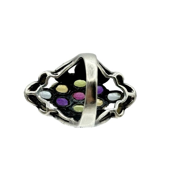 Large Sterling Silver Multi Gemstone Marcasite Ri… - image 5