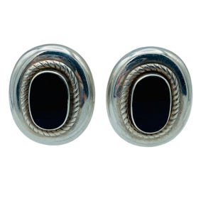 Vintage Sterling Silver Onyx Post Earrings Signed ND Statement Southwestern