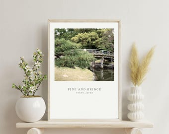 Hama-rikyu Garden Poster, Tokyo Japandi Wall Art, Pine and Bridge Photo Print, Minimal Japanese Landscape Decor