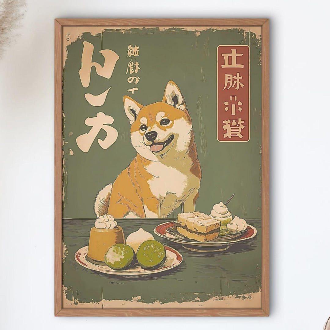 Shiba Inu & Matcha Sweets Retro Japanese Poster | Vintage-style ...