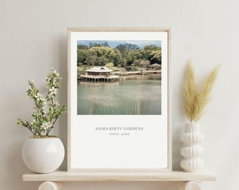 Hama-rikyu Gardens Poster, Tokyo Japandi Wall Art, Minimal Japanese Garden Photo Print, Calm Landscape Decor