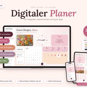 Digitaler Planer Deutsch | All-in-One Planer Journal, Habit Tracker, Ziele | Offline, ohne Abo | iPad Tablet Laptop