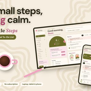 Liste de tâches numérique Little Steps (anglais) | Planificateur de tâches hors ligne | Projets, planification hebdomadaire et bilan | Sans abonnement | Téléchargement instantané