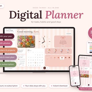 Digital Planner English | Daily Planner, To Do List, Habit Tracker, Journal, Budget Planner, Meal Planner, Vision Board, iPad Stickers