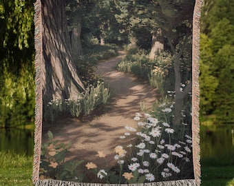 Mysig Cottagecore Skogsstig Vävd Filt Natur Fairycore Skog Rustik Skogsmark Estetisk Skogsstig Botanisk Fedekor